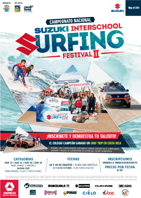 Este 19 y 20 de agosto regresa el Susuki Interschool Surfing Festival